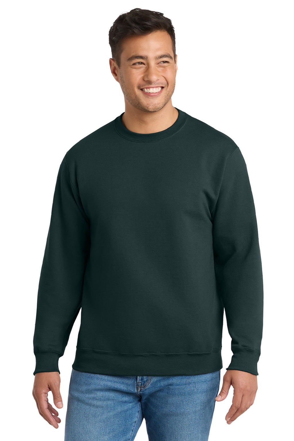 Port & Company PC90/PC90T Mens Essential Pill Resistant Fleece Crewneck Sweatshirt Dark Green Model Front