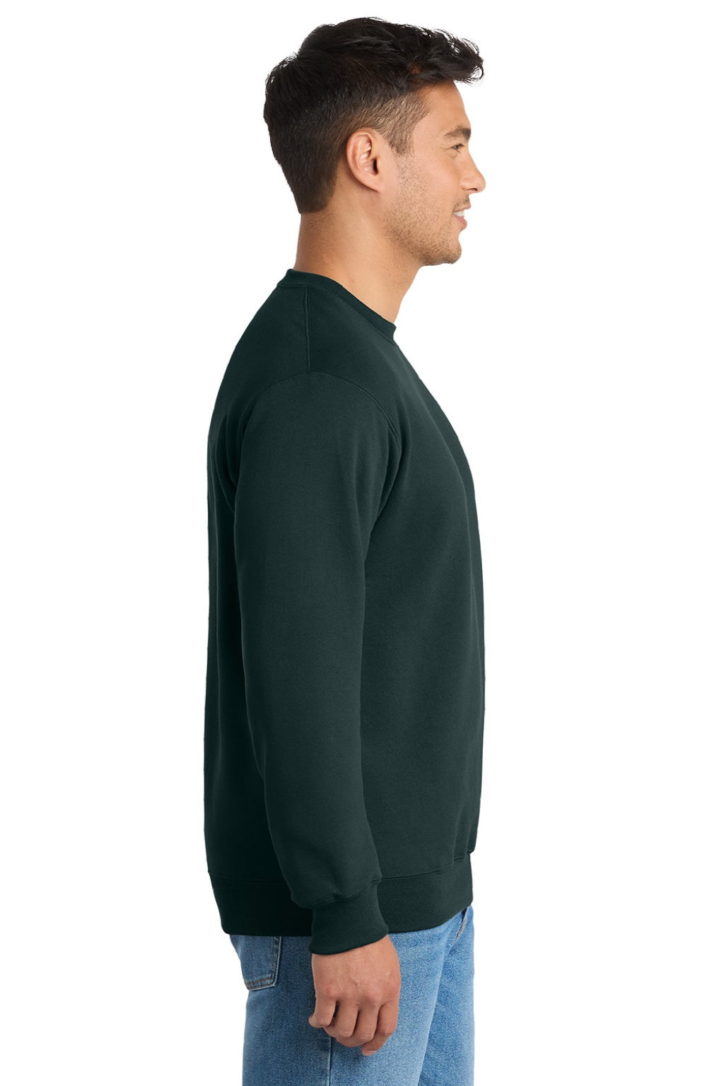 Port & Company PC90/PC90T Mens Essential Pill Resistant Fleece Crewneck Sweatshirt Dark Green Model Side