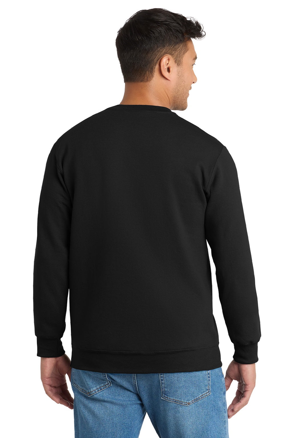 Port & Company PC90/PC90T Mens Essential Pill Resistant Fleece Crewneck Sweatshirt Jet Black Model Back