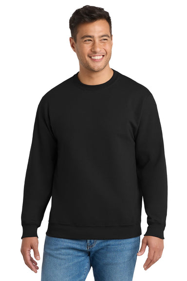 Port & Company PC90/PC90T Mens Essential Pill Resistant Fleece Crewneck Sweatshirt Jet Black Model Front