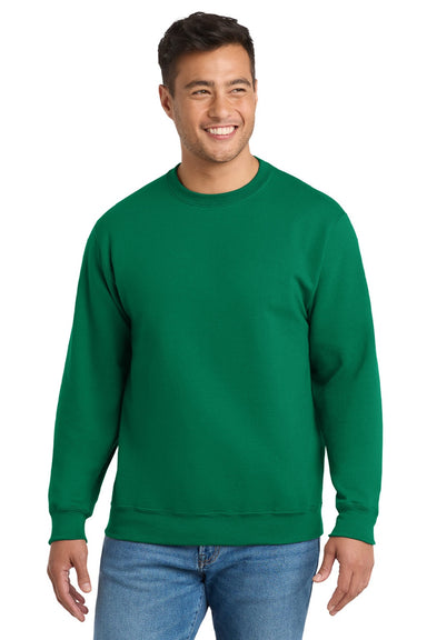 Port & Company PC90/PC90T Mens Essential Pill Resistant Fleece Crewneck Sweatshirt Kelly Green Model Front