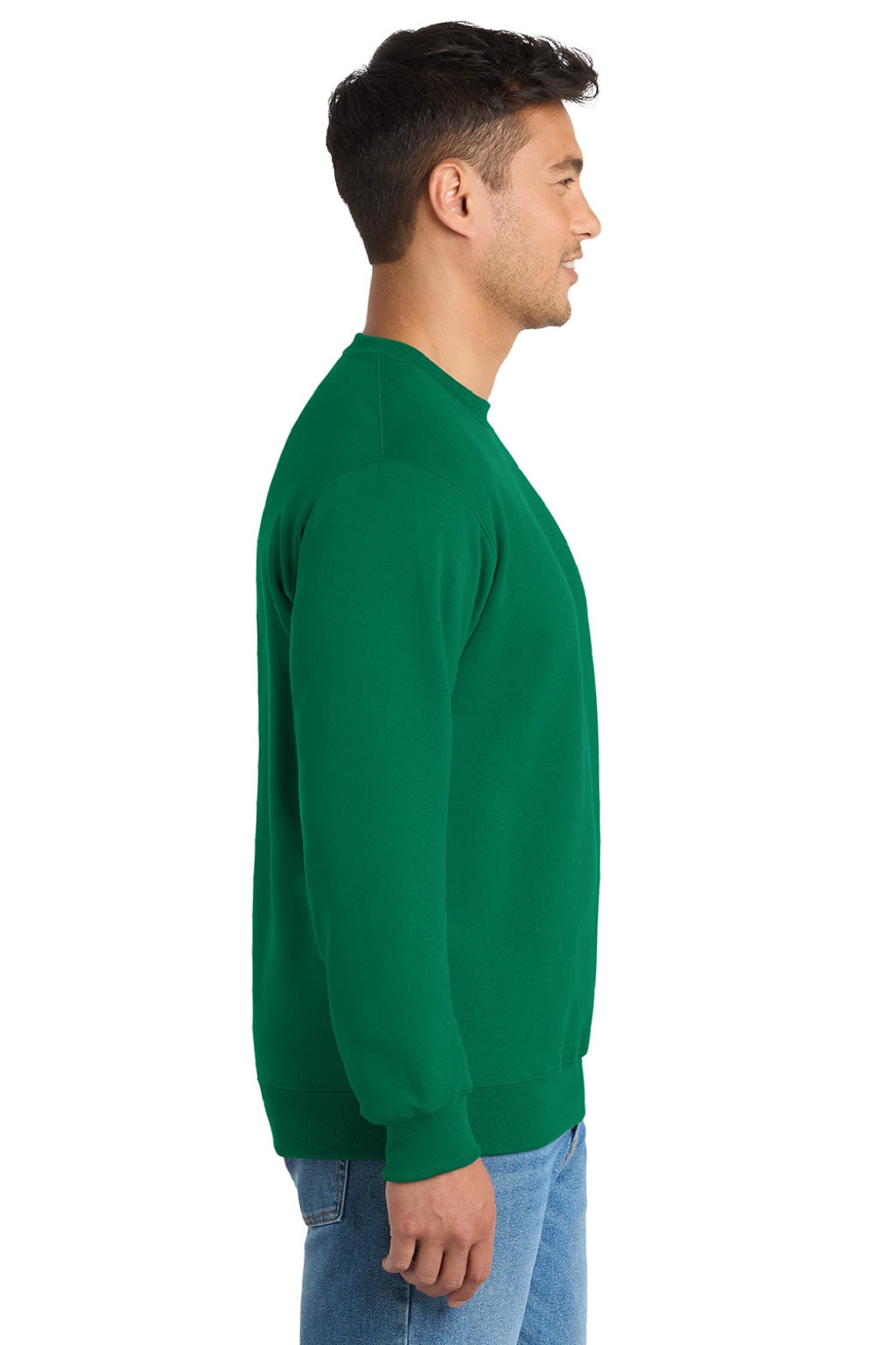Port & Company PC90/PC90T Mens Essential Pill Resistant Fleece Crewneck Sweatshirt Kelly Green Model Side