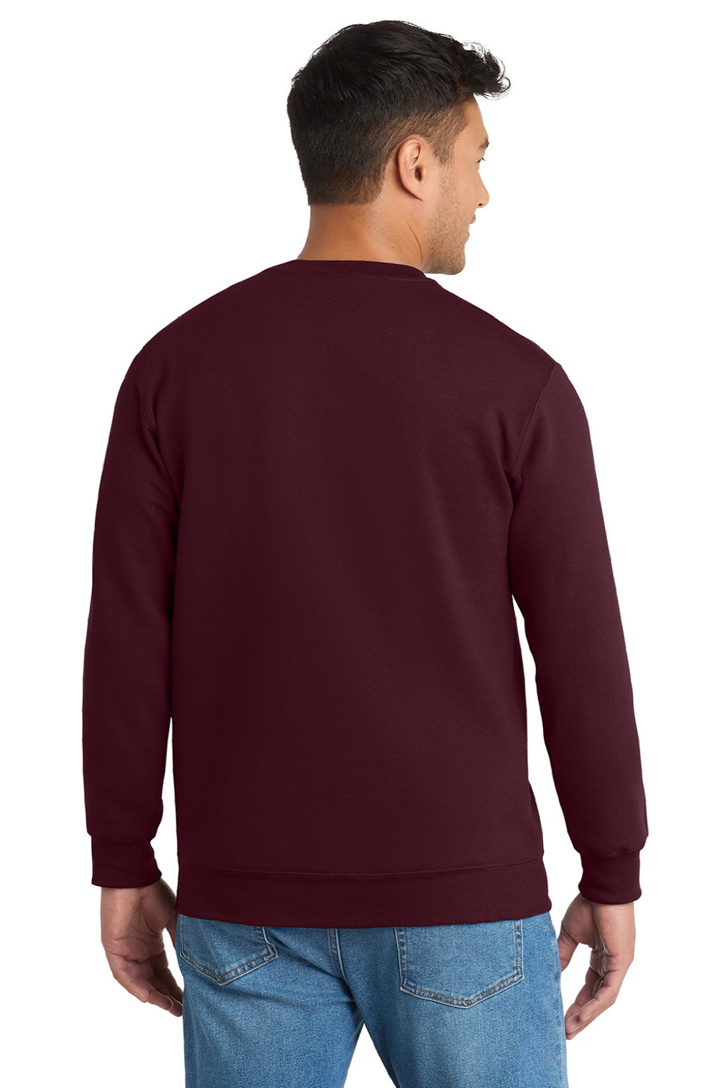 Port & Company PC90/PC90T Mens Essential Pill Resistant Fleece Crewneck Sweatshirt Maroon Model Back