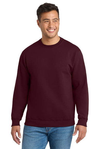 Port & Company PC90/PC90T Mens Essential Pill Resistant Fleece Crewneck Sweatshirt Maroon Model Front