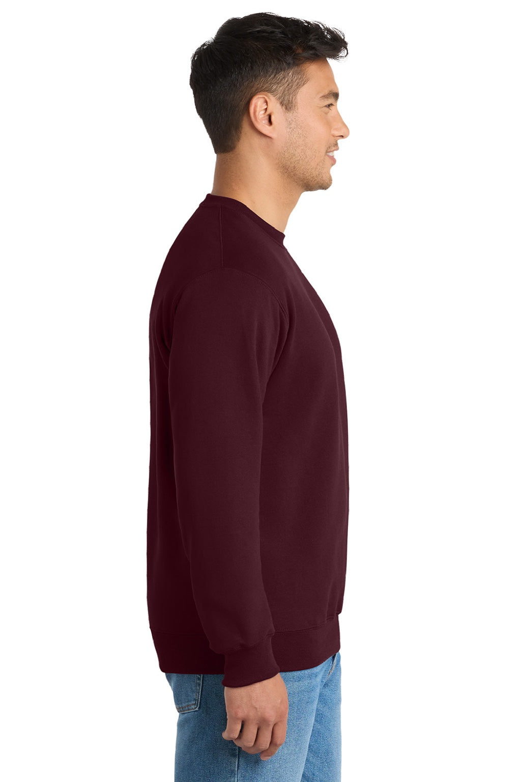 Port & Company PC90/PC90T Mens Essential Pill Resistant Fleece Crewneck Sweatshirt Maroon Model Side