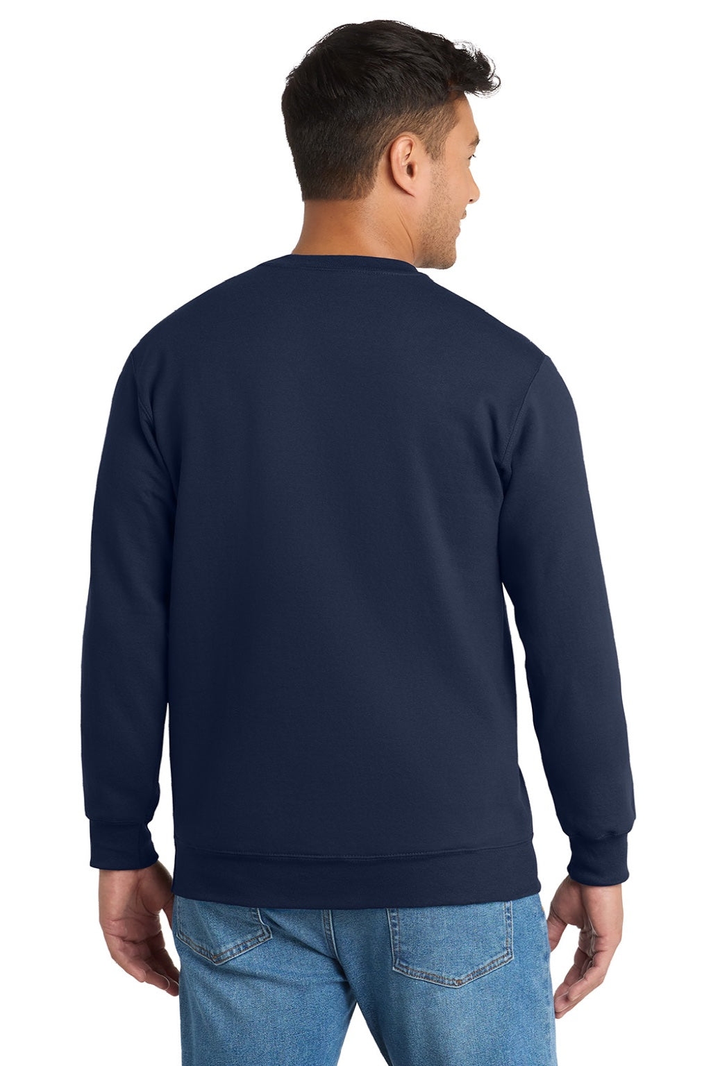 Port & Company PC90/PC90T Mens Essential Pill Resistant Fleece Crewneck Sweatshirt Navy Blue Model Back