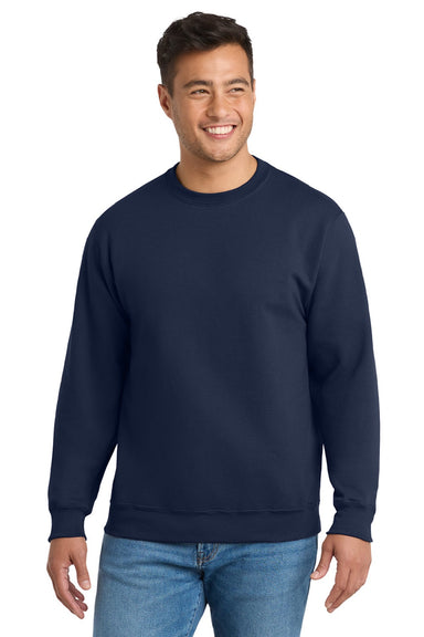 Port & Company PC90/PC90T Mens Essential Pill Resistant Fleece Crewneck Sweatshirt Navy Blue Model Front