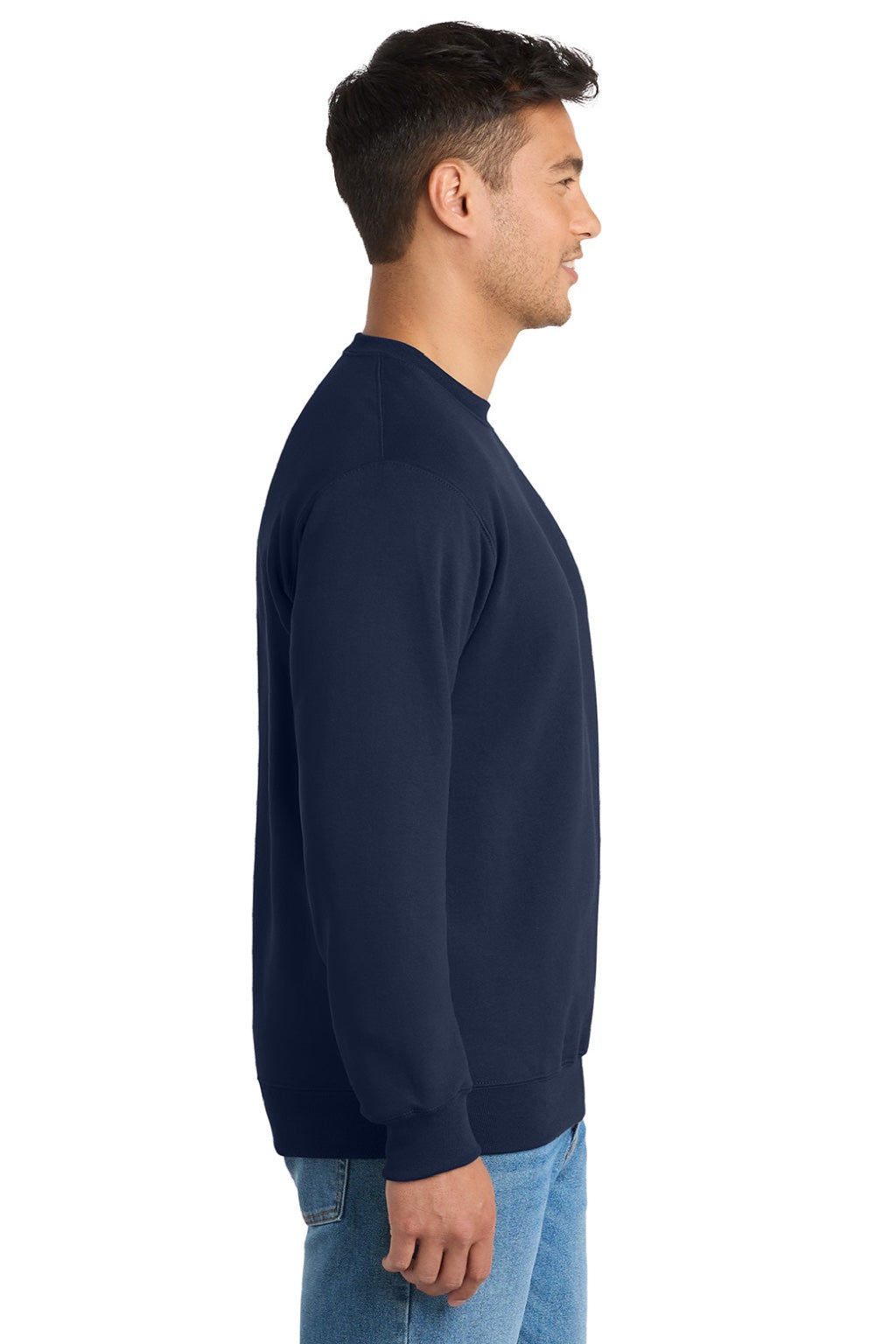 Port & Company PC90/PC90T Mens Essential Pill Resistant Fleece Crewneck Sweatshirt Navy Blue Model Side