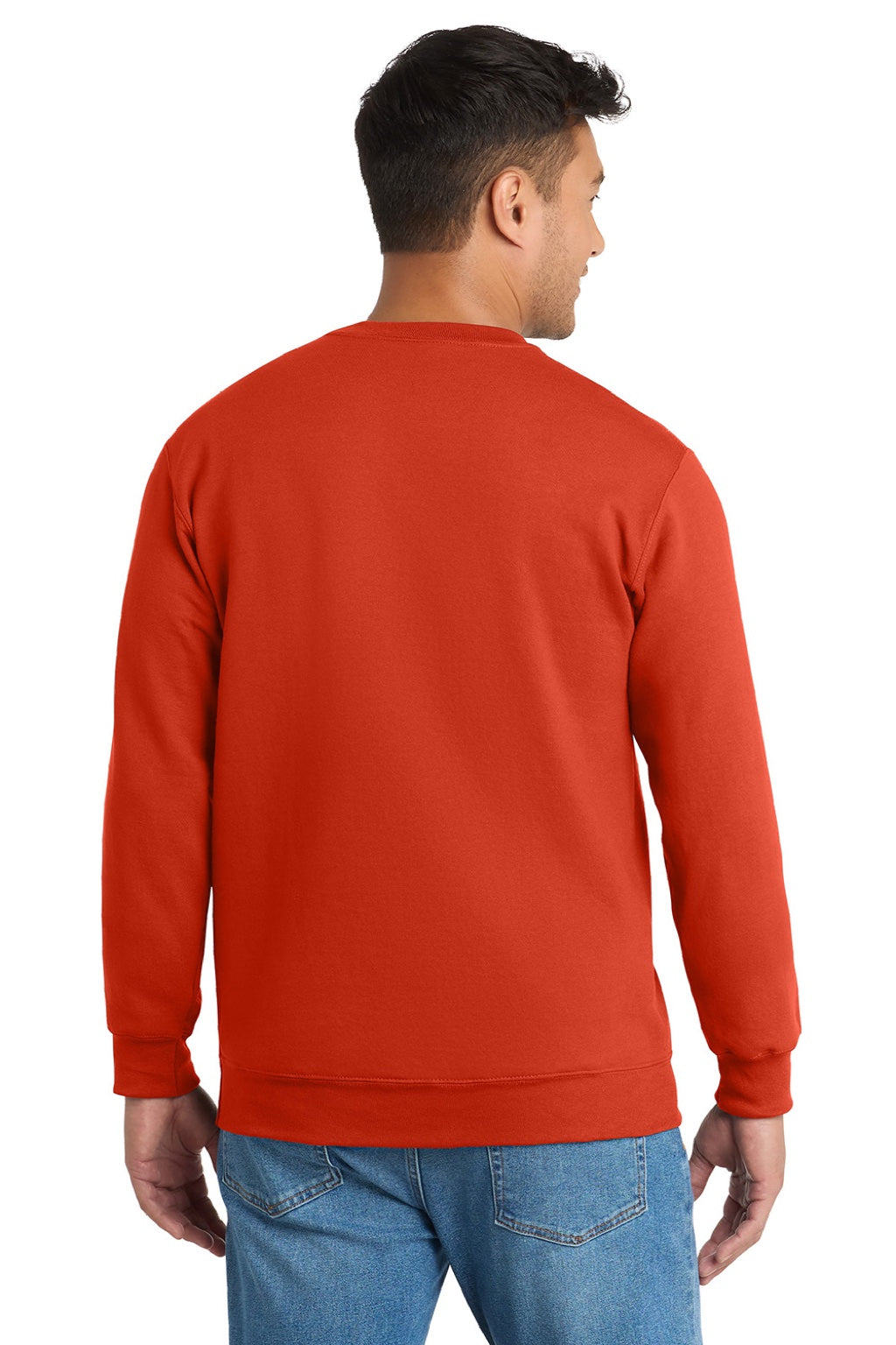 Port & Company PC90/PC90T Mens Essential Pill Resistant Fleece Crewneck Sweatshirt Orange Model Back
