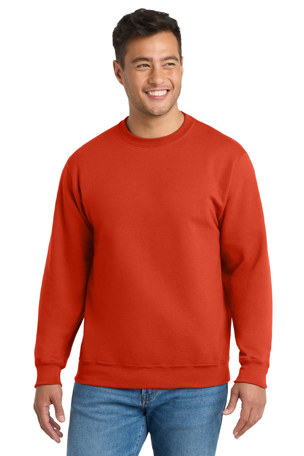 Port & Company PC90/PC90T Mens Essential Pill Resistant Fleece Crewneck Sweatshirt Orange Model Front