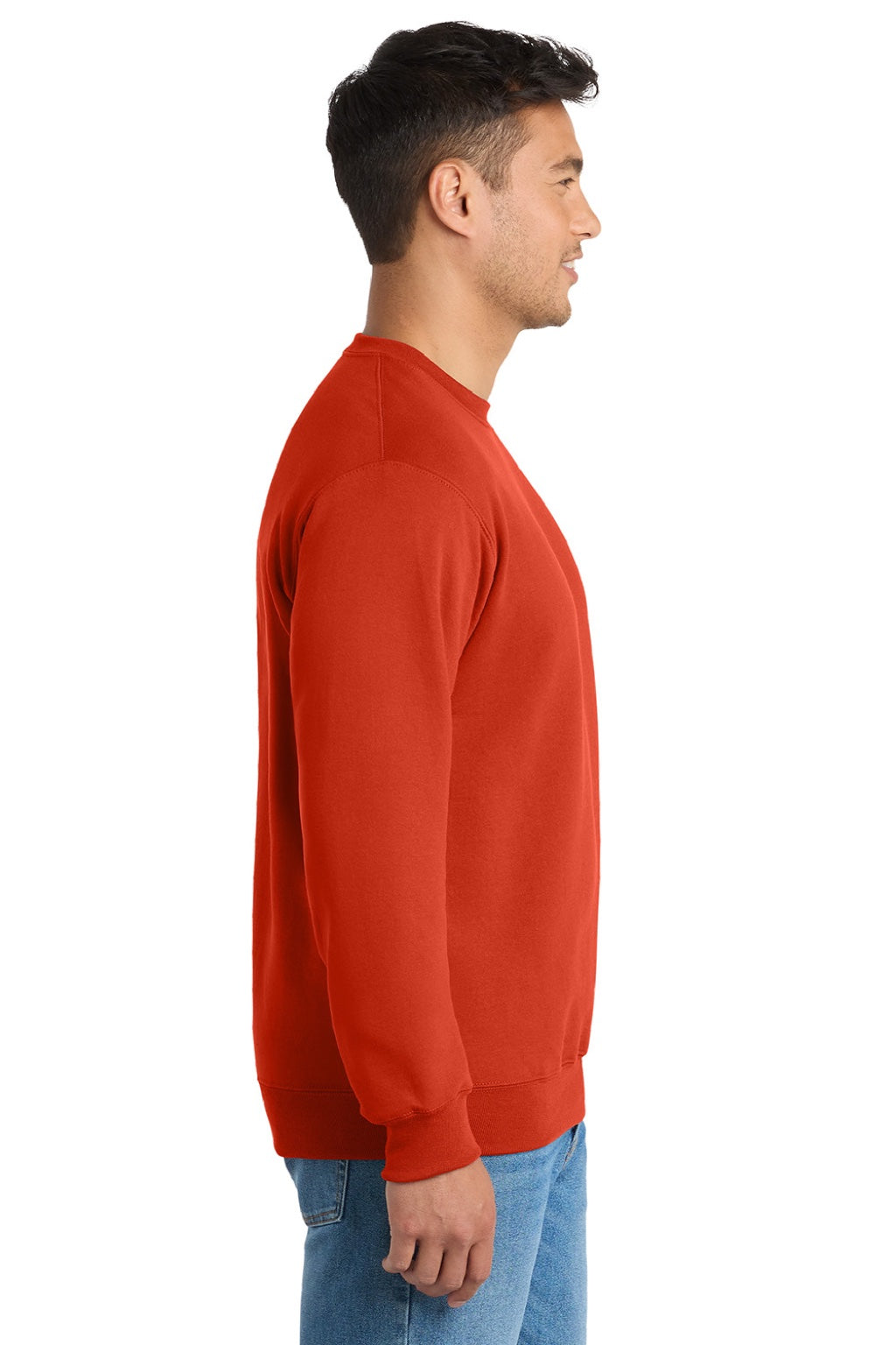 Port & Company PC90/PC90T Mens Essential Pill Resistant Fleece Crewneck Sweatshirt Orange Model Side