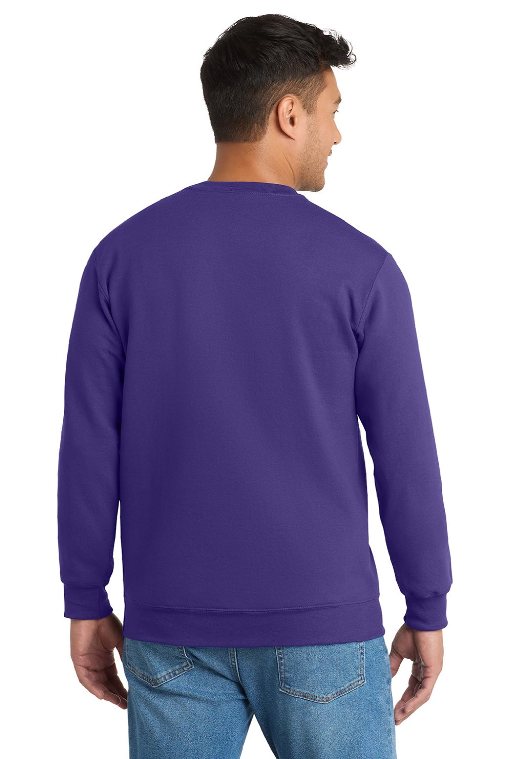 Port & Company PC90/PC90T Mens Essential Pill Resistant Fleece Crewneck Sweatshirt Purple Model Back