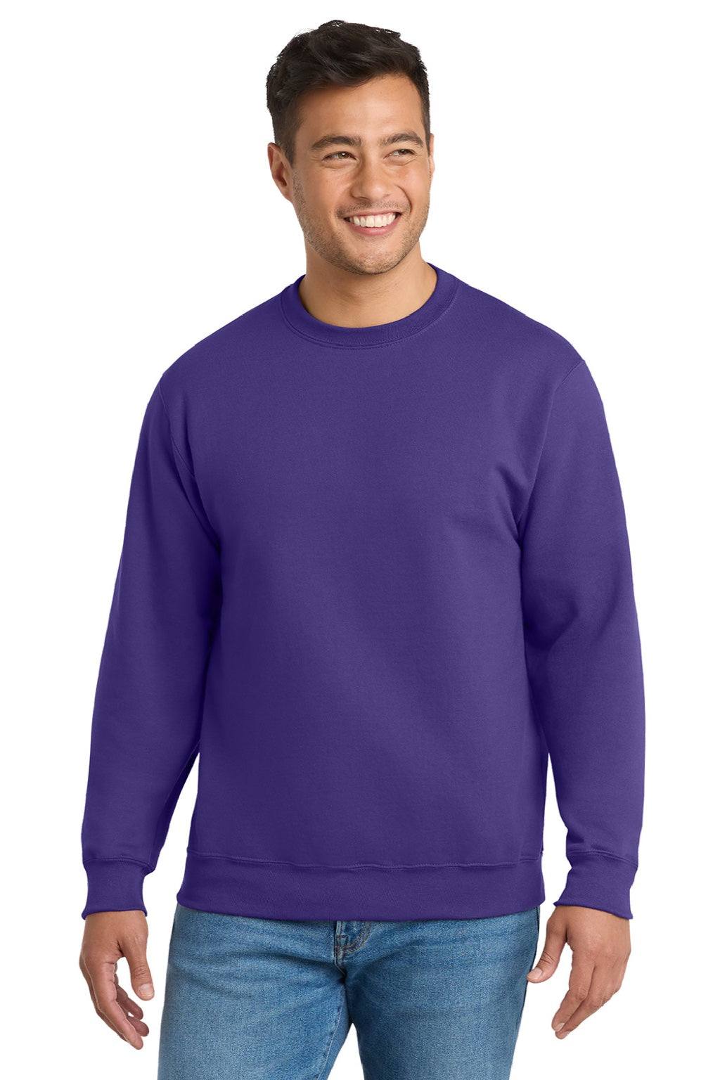 Port & Company PC90/PC90T Mens Essential Pill Resistant Fleece Crewneck Sweatshirt Purple Model Front