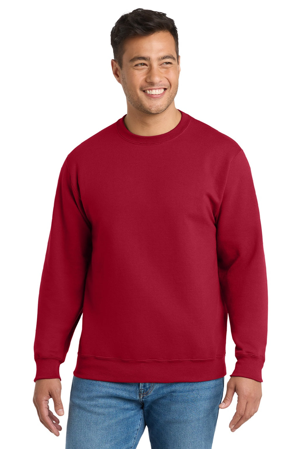Port & Company PC90/PC90T Mens Essential Pill Resistant Fleece Crewneck Sweatshirt Red Model Front