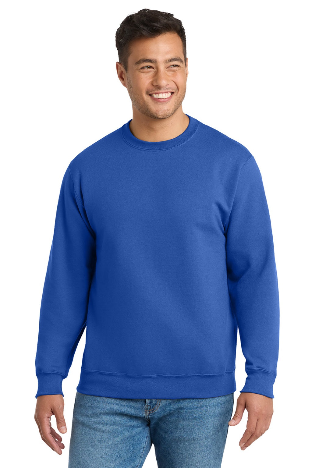 Port & Company PC90/PC90T Mens Essential Pill Resistant Fleece Crewneck Sweatshirt Royal Blue Model Front