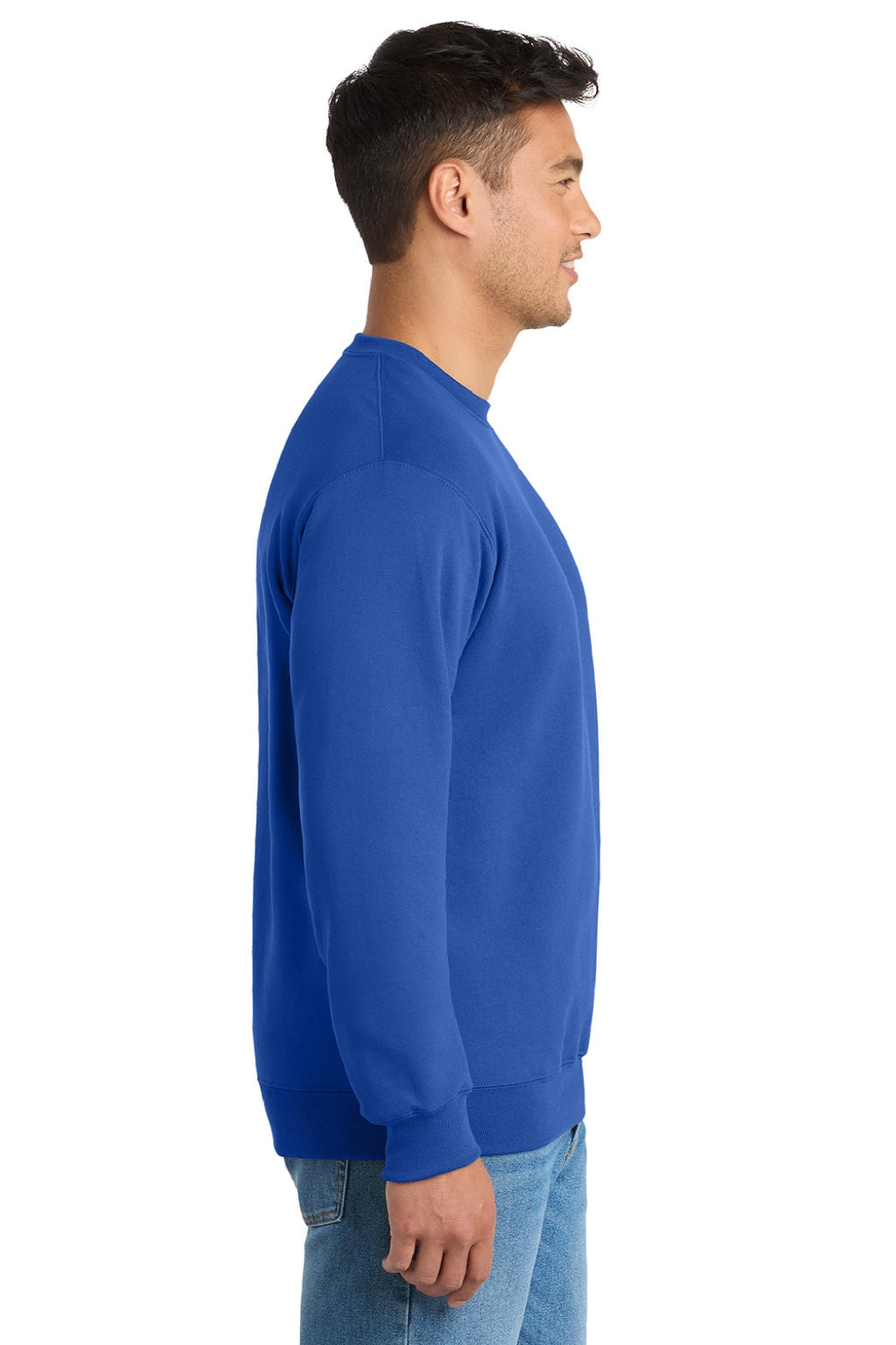 Port & Company PC90/PC90T Mens Essential Pill Resistant Fleece Crewneck Sweatshirt Royal Blue Model Side