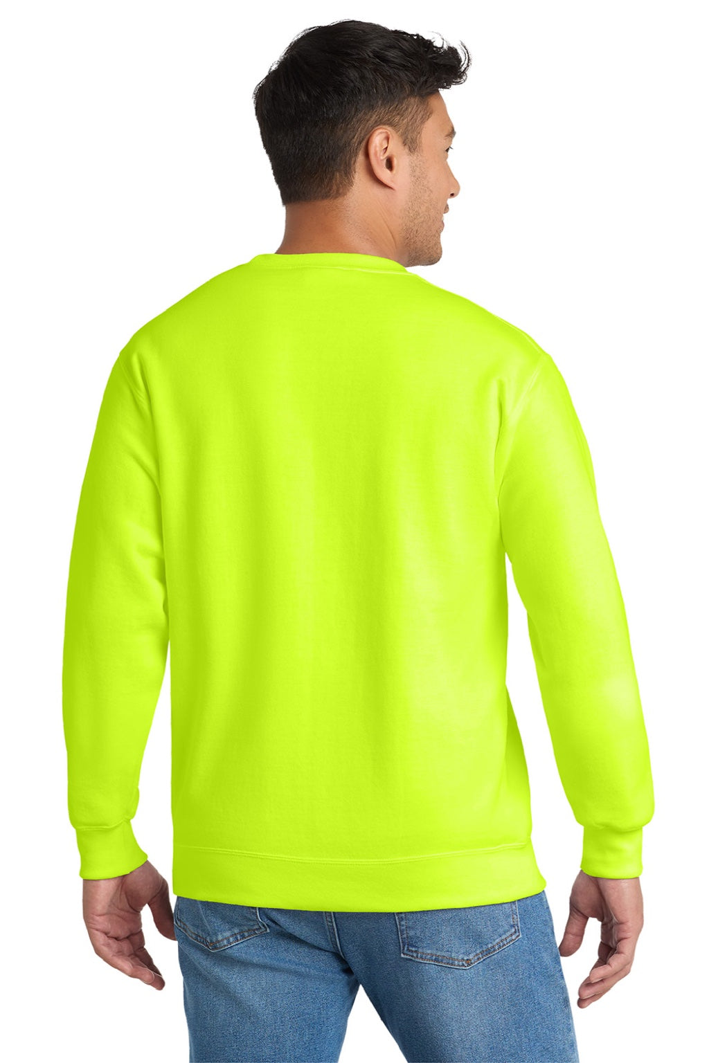 Port & Company PC90/PC90T Mens Essential Pill Resistant Fleece Crewneck Sweatshirt Safety Green Model Back