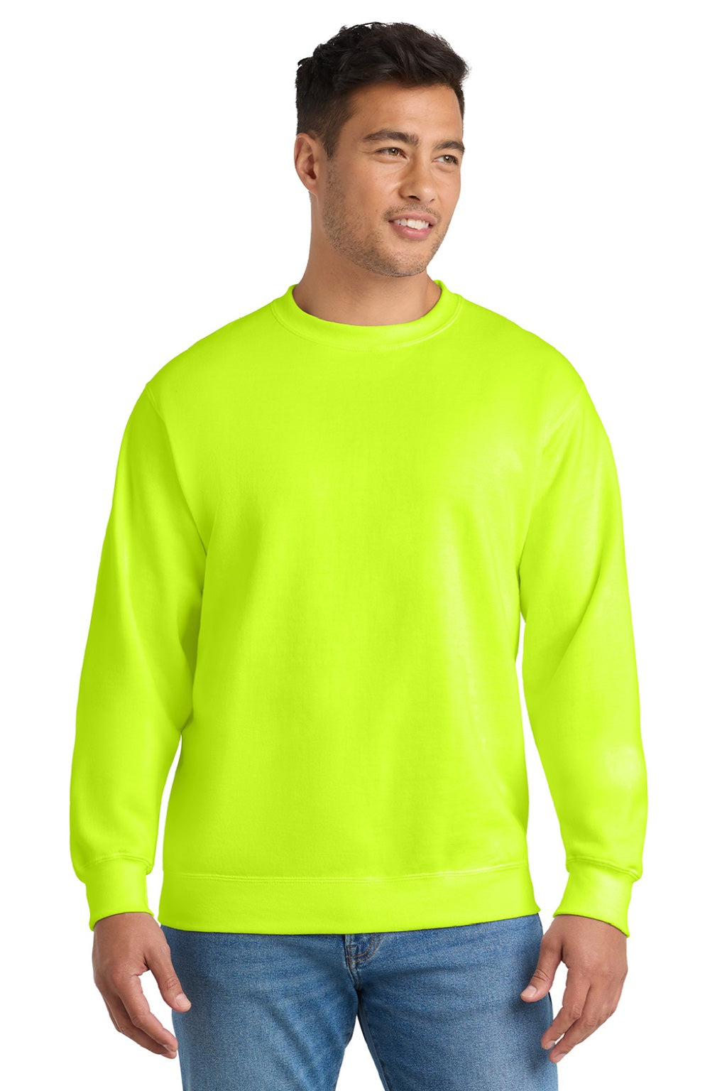 Port & Company PC90/PC90T Mens Essential Pill Resistant Fleece Crewneck Sweatshirt Safety Green Model Front