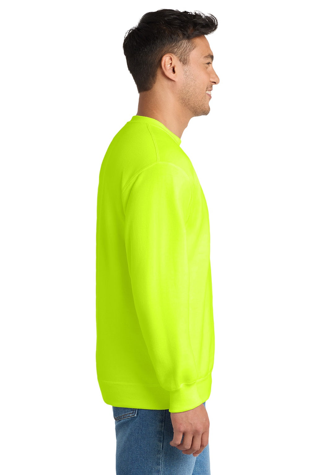 Port & Company PC90/PC90T Mens Essential Pill Resistant Fleece Crewneck Sweatshirt Safety Green Model Side