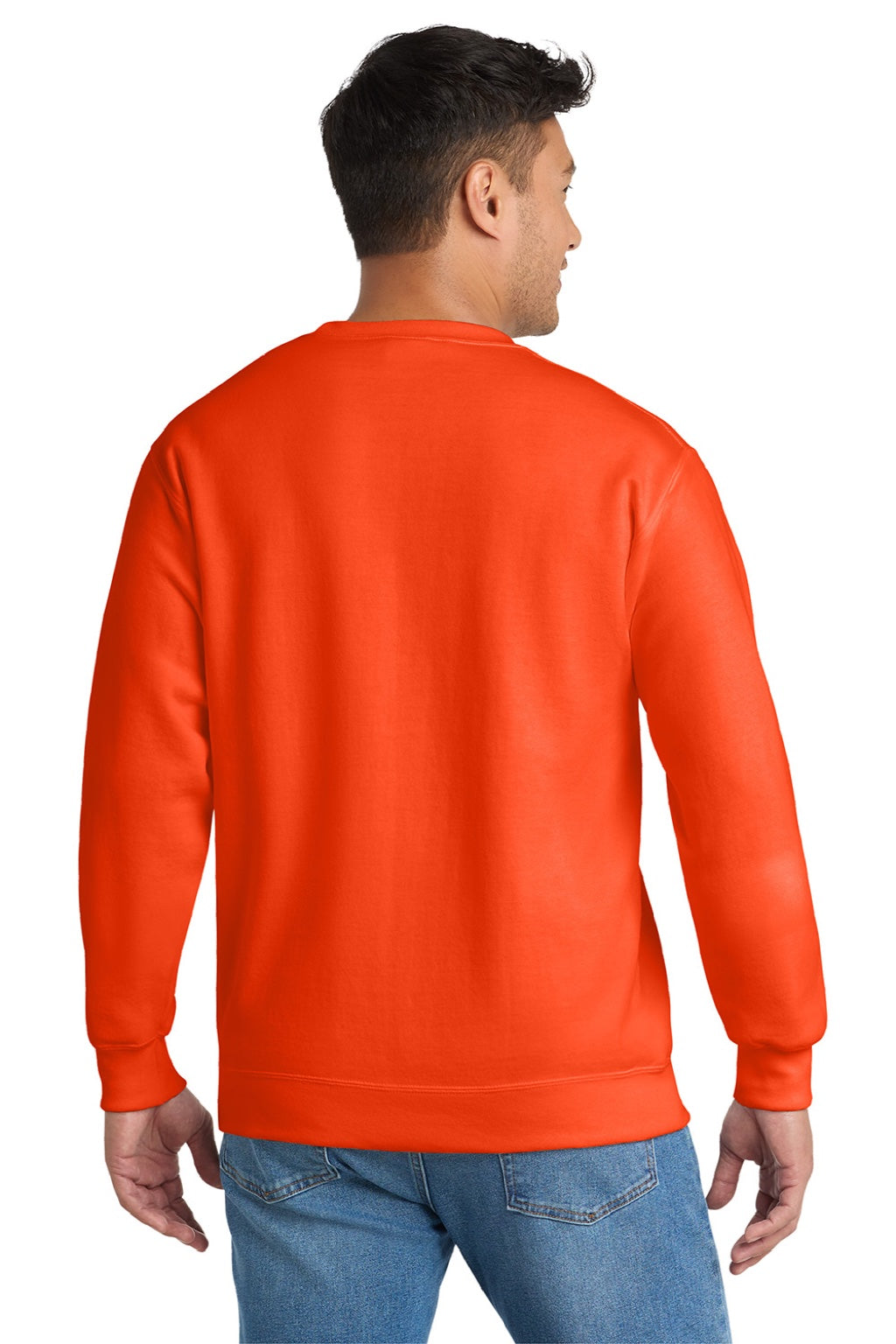 Port & Company PC90/PC90T Mens Essential Pill Resistant Fleece Crewneck Sweatshirt Safety Orange Model Back