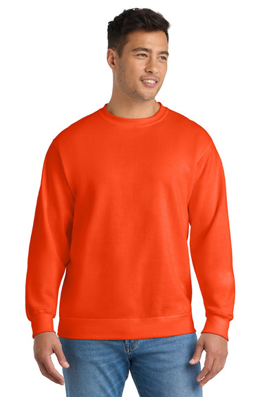 Port & Company PC90/PC90T Mens Essential Pill Resistant Fleece Crewneck Sweatshirt Safety Orange Model Front