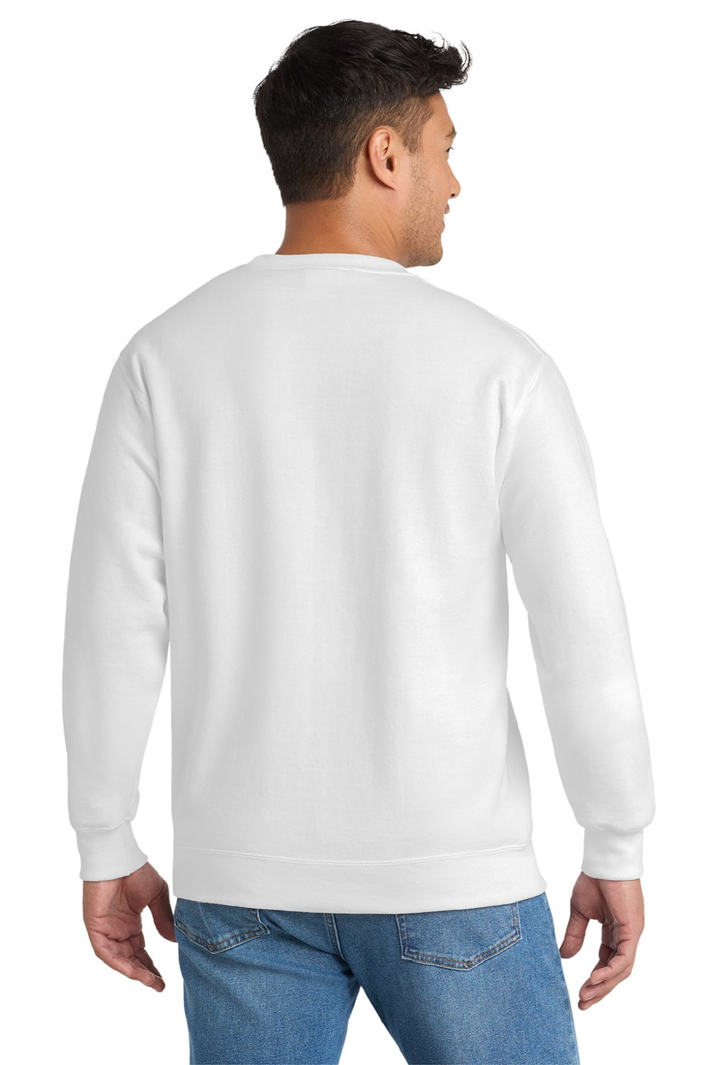 Port & Company PC90/PC90T Mens Essential Pill Resistant Fleece Crewneck Sweatshirt White Model Back