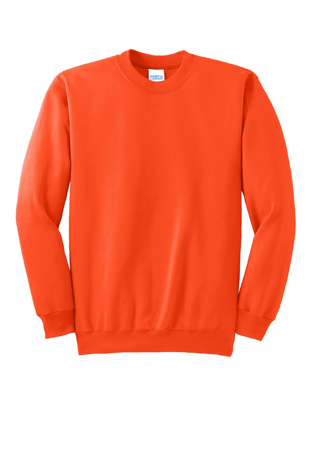 Port & Company PC90/PC90T Mens Essential Pill Resistant Fleece Crewneck Sweatshirt Safety Orange Flat Front