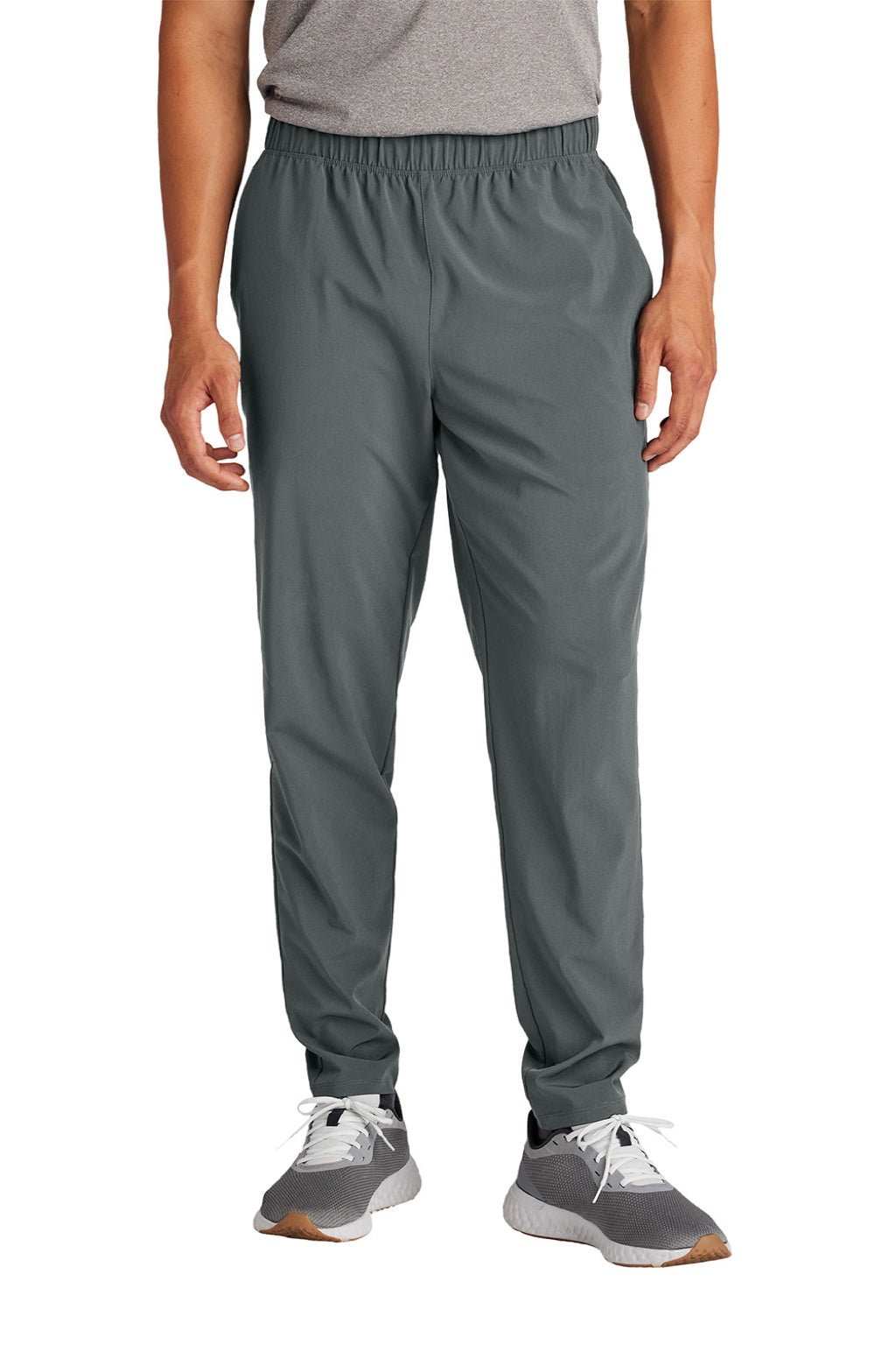 Sport-Tek PST485 Mens Repeat Moisture Wicking Pants w/ Pockets Iron Grey Model Front