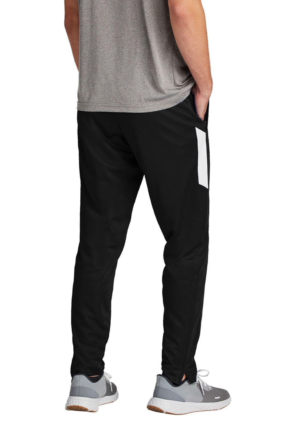 Sport-Tek PST800 Mens Moisture Wicking Travel Pants w/ Pockets Black/White Model Back