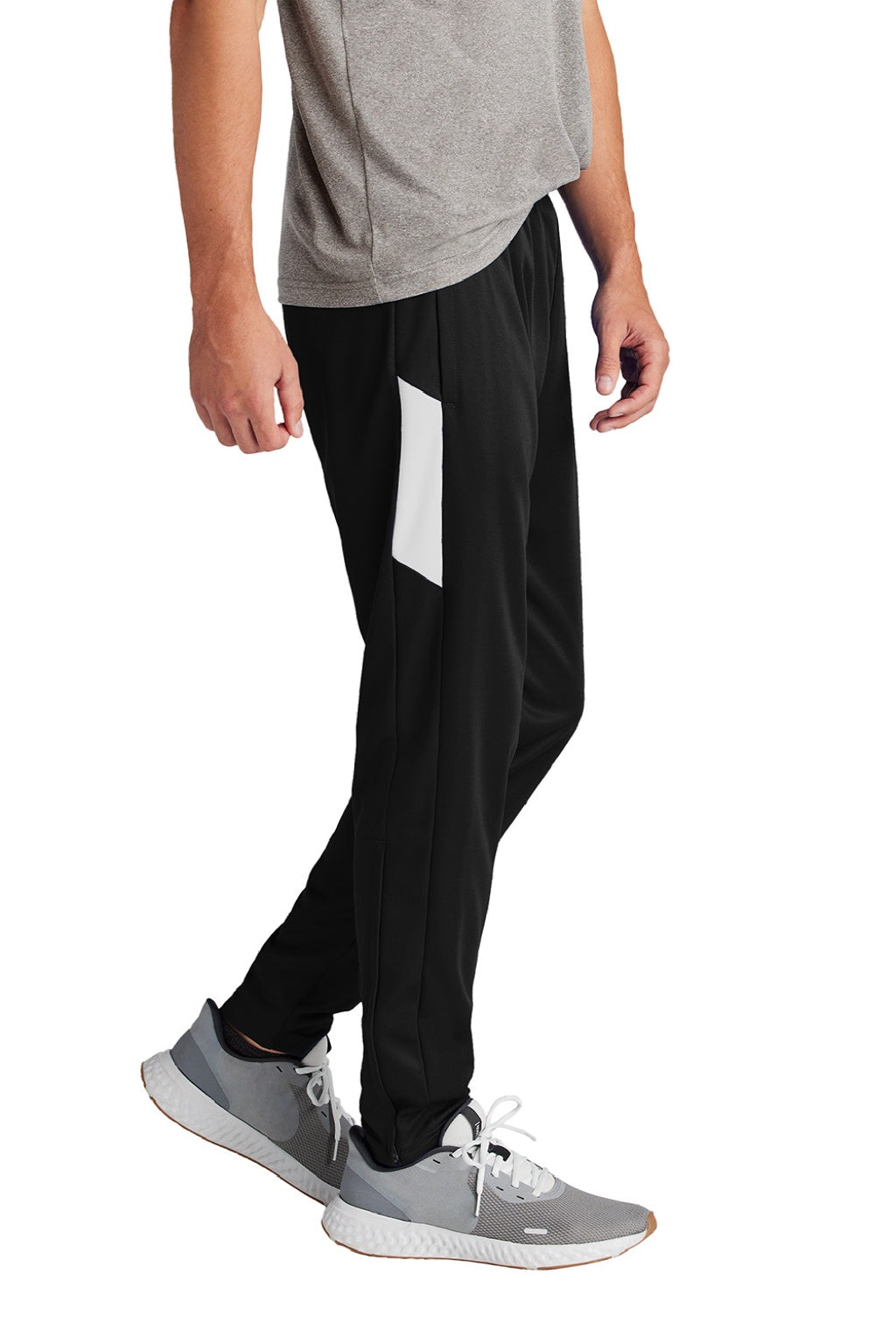Sport-Tek PST800 Mens Moisture Wicking Travel Pants w/ Pockets Black/White Model Side