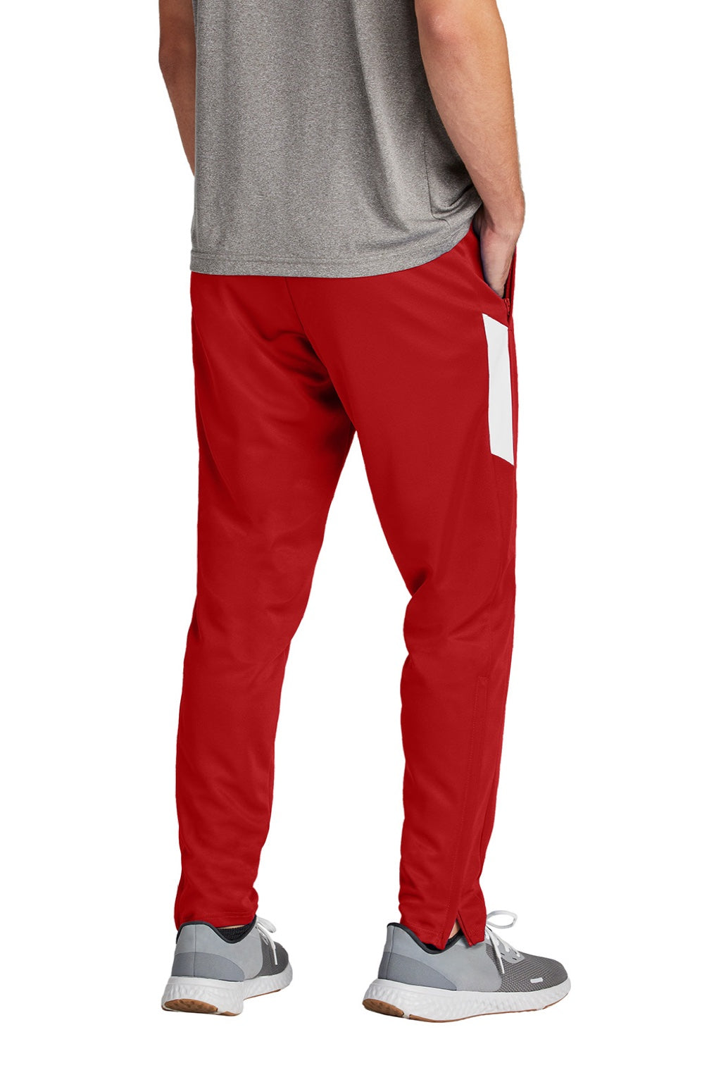 Sport-Tek PST800 Mens Moisture Wicking Travel Pants w/ Pockets Deep Red/White Model Back