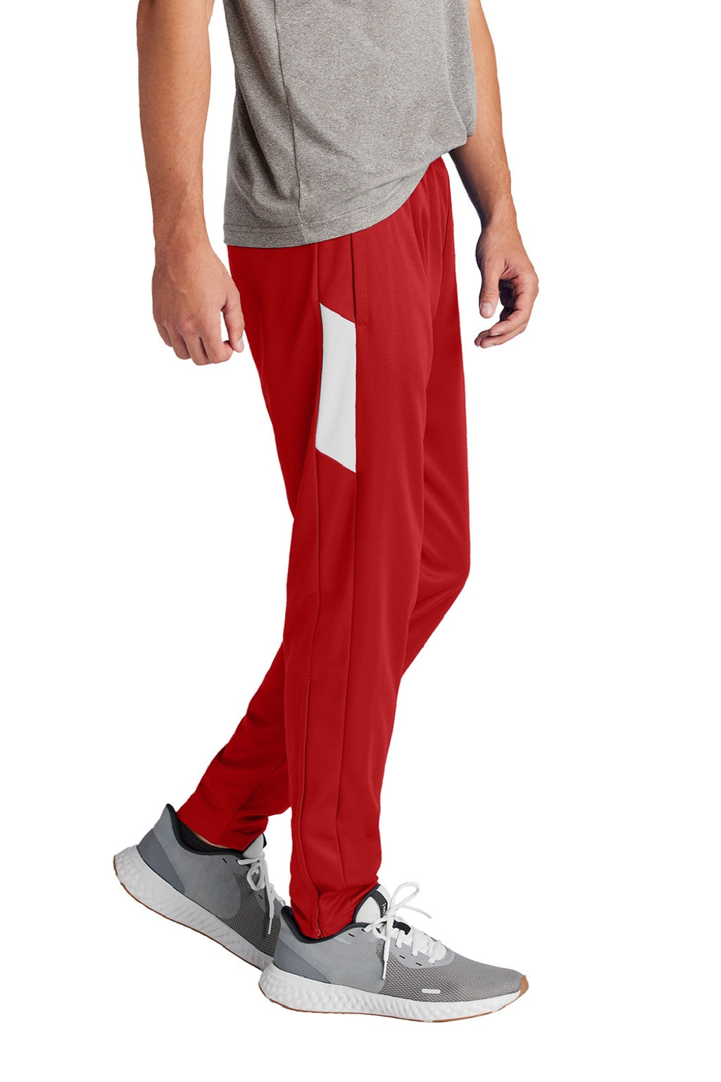 Sport-Tek PST800 Mens Moisture Wicking Travel Pants w/ Pockets Deep Red/White Model Side