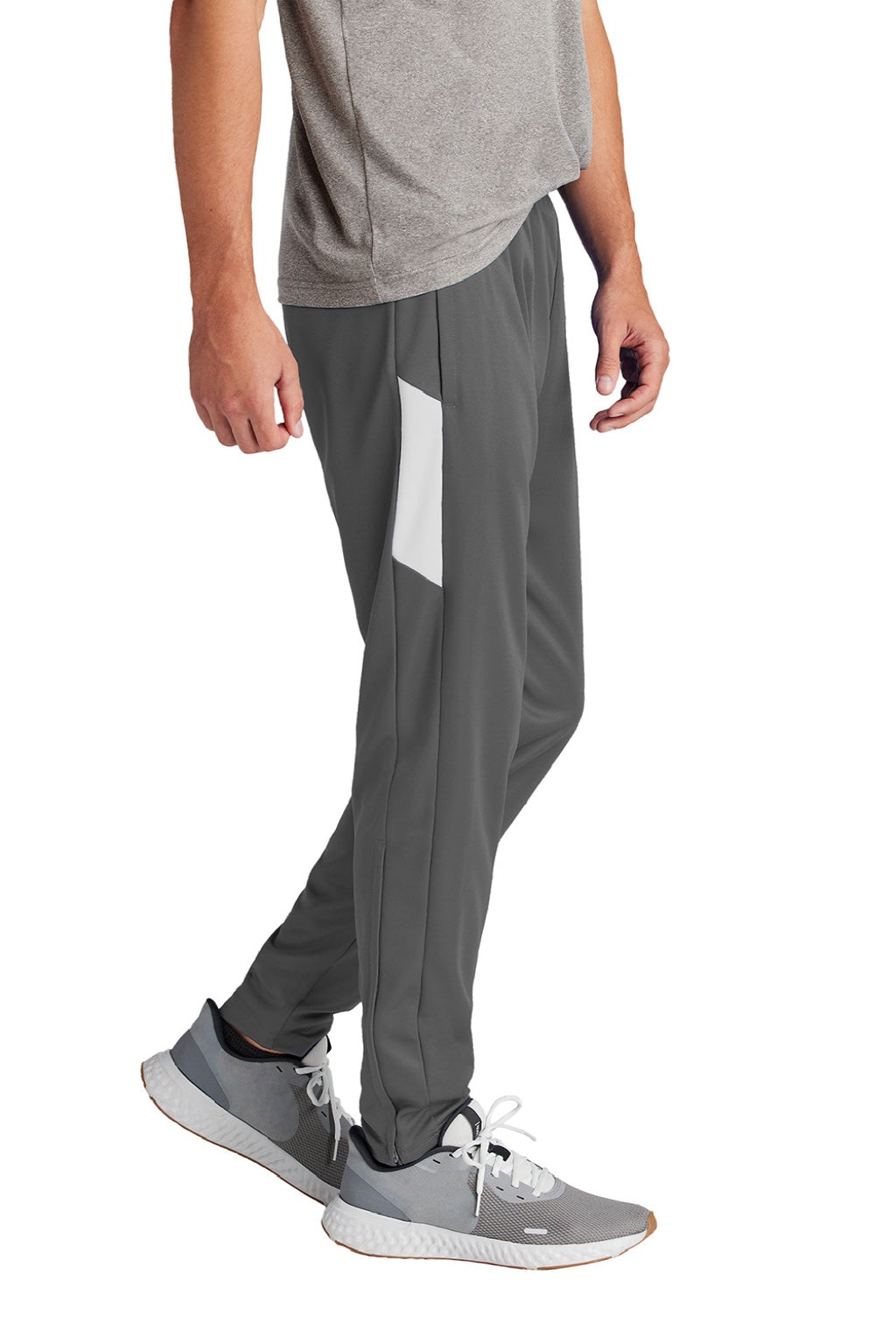 Sport-Tek PST800 Mens Moisture Wicking Travel Pants w/ Pockets Iron Grey/White Model Side