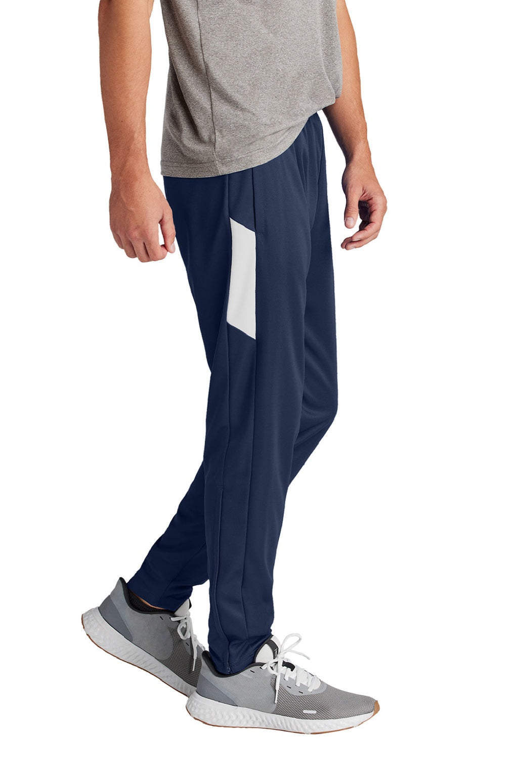 Sport-Tek PST800 Mens Moisture Wicking Travel Pants w/ Pockets True Navy Blue/White Model Side