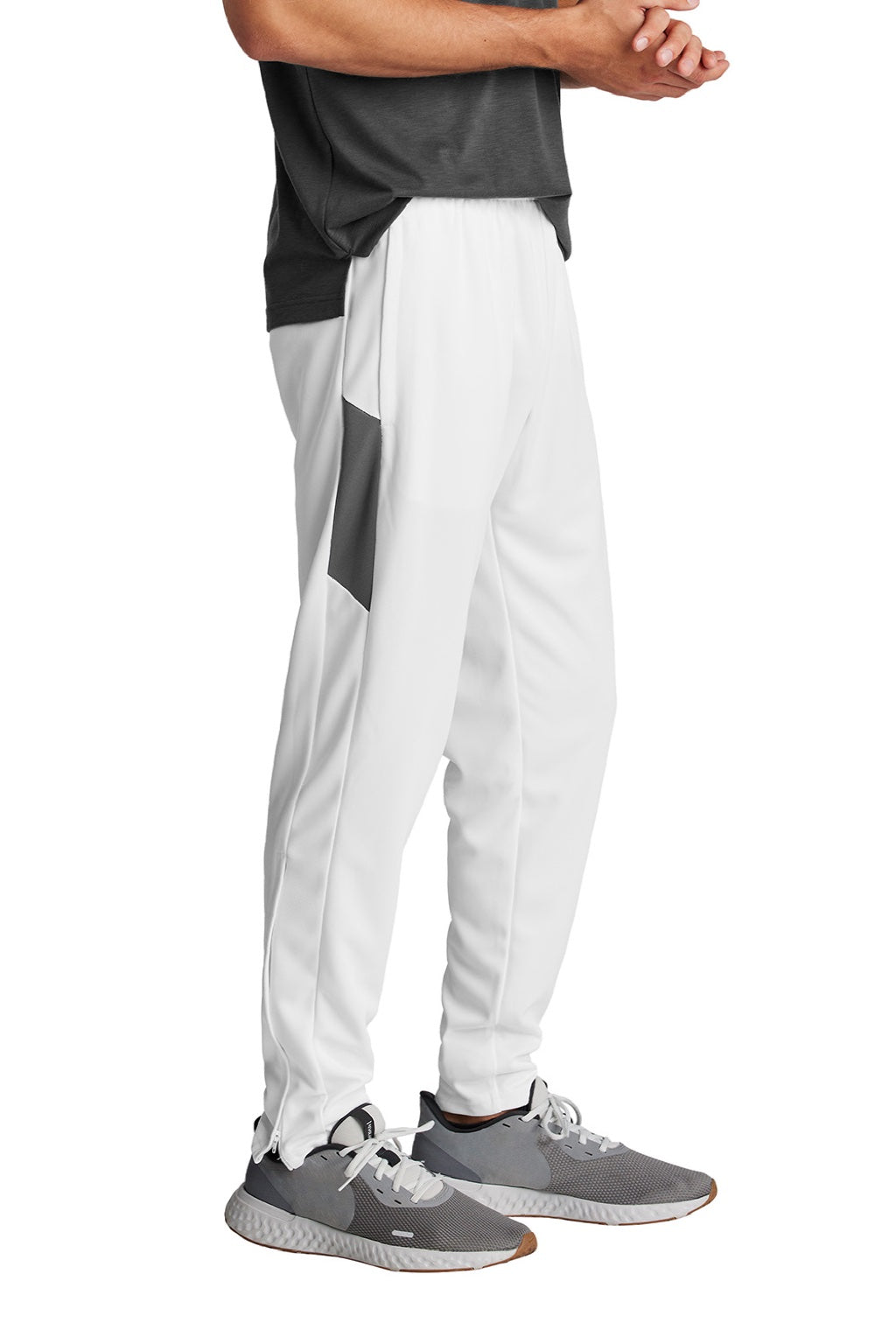Sport-Tek PST800 Mens Moisture Wicking Travel Pants w/ Pockets White/Iron Grey Model Side