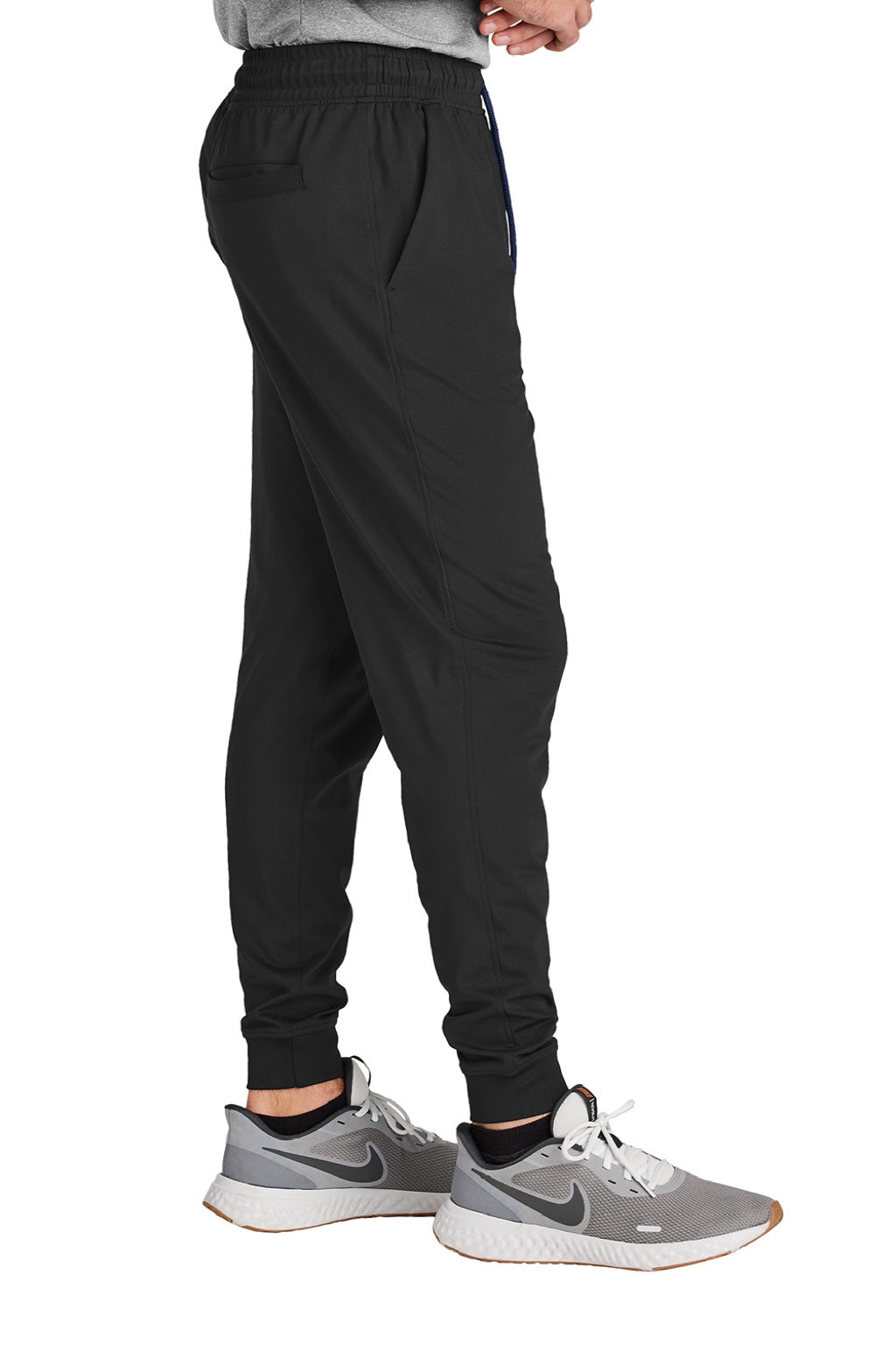 Sport-Tek PST858 Mens Sport-Wick Moisture Wicking Jogger Sweatpants w/ Pockets Black Model Side