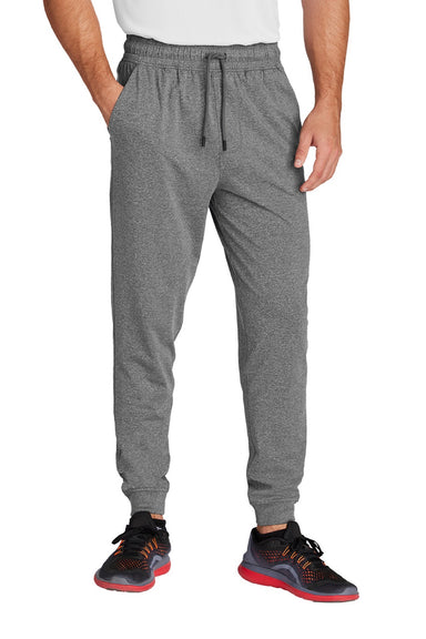 Sport-Tek PST858 Mens Sport-Wick Moisture Wicking Jogger Sweatpants w/ Pockets Heather Charcoal Grey Model Front