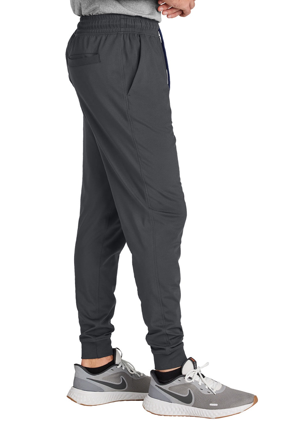 Sport-Tek PST858 Mens Sport-Wick Moisture Wicking Jogger Sweatpants w/ Pockets Charcoal Grey Model Side