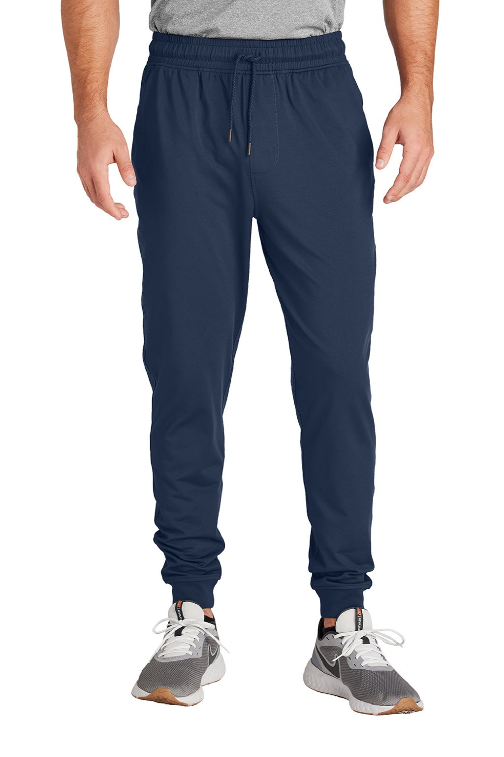Sport-Tek PST858 Mens Sport-Wick Moisture Wicking Jogger Sweatpants w/ Pockets True Navy Blue Model Front