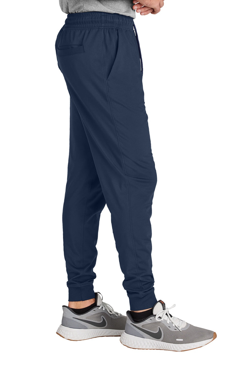 Sport-Tek PST858 Mens Sport-Wick Moisture Wicking Jogger Sweatpants w/ Pockets True Navy Blue Model Side