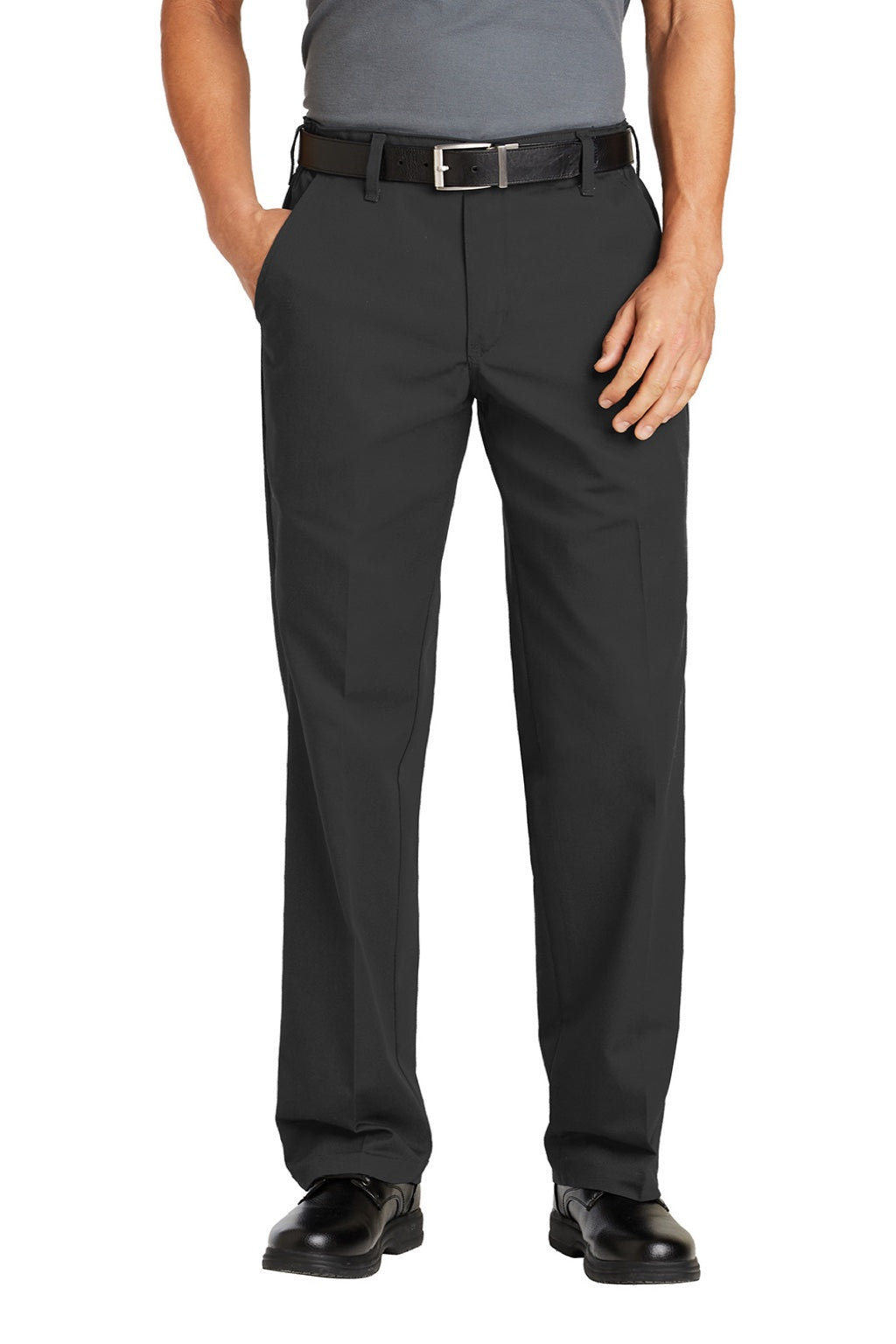 Red Kap PT60 Mens Elastic Insert Wrinkle Resistant Pants w/ Pocket Charcoal Grey Model Front