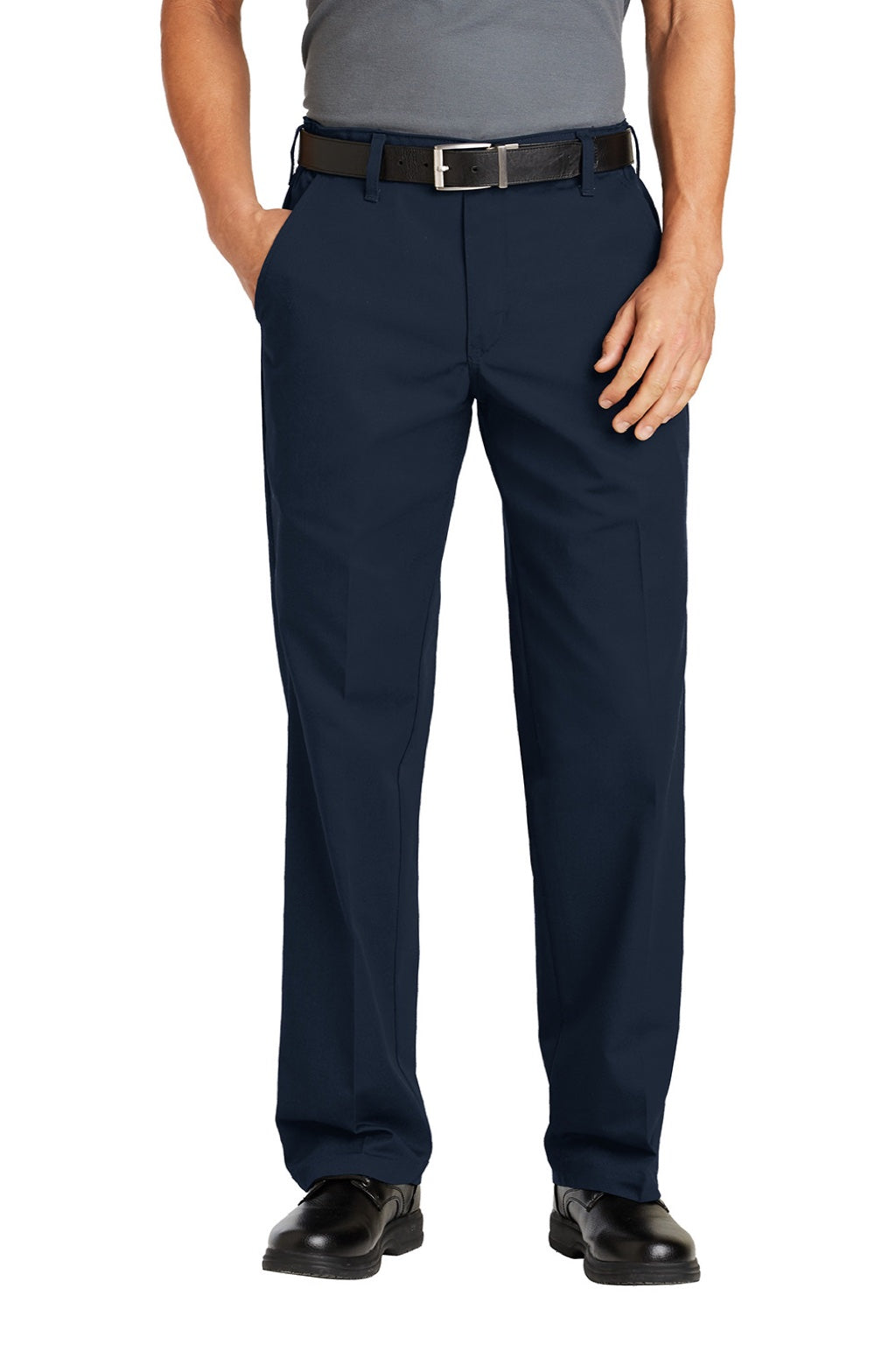 Red Kap PT60 Mens Elastic Insert Wrinkle Resistant Pants w/ Pocket Navy Blue Model Front