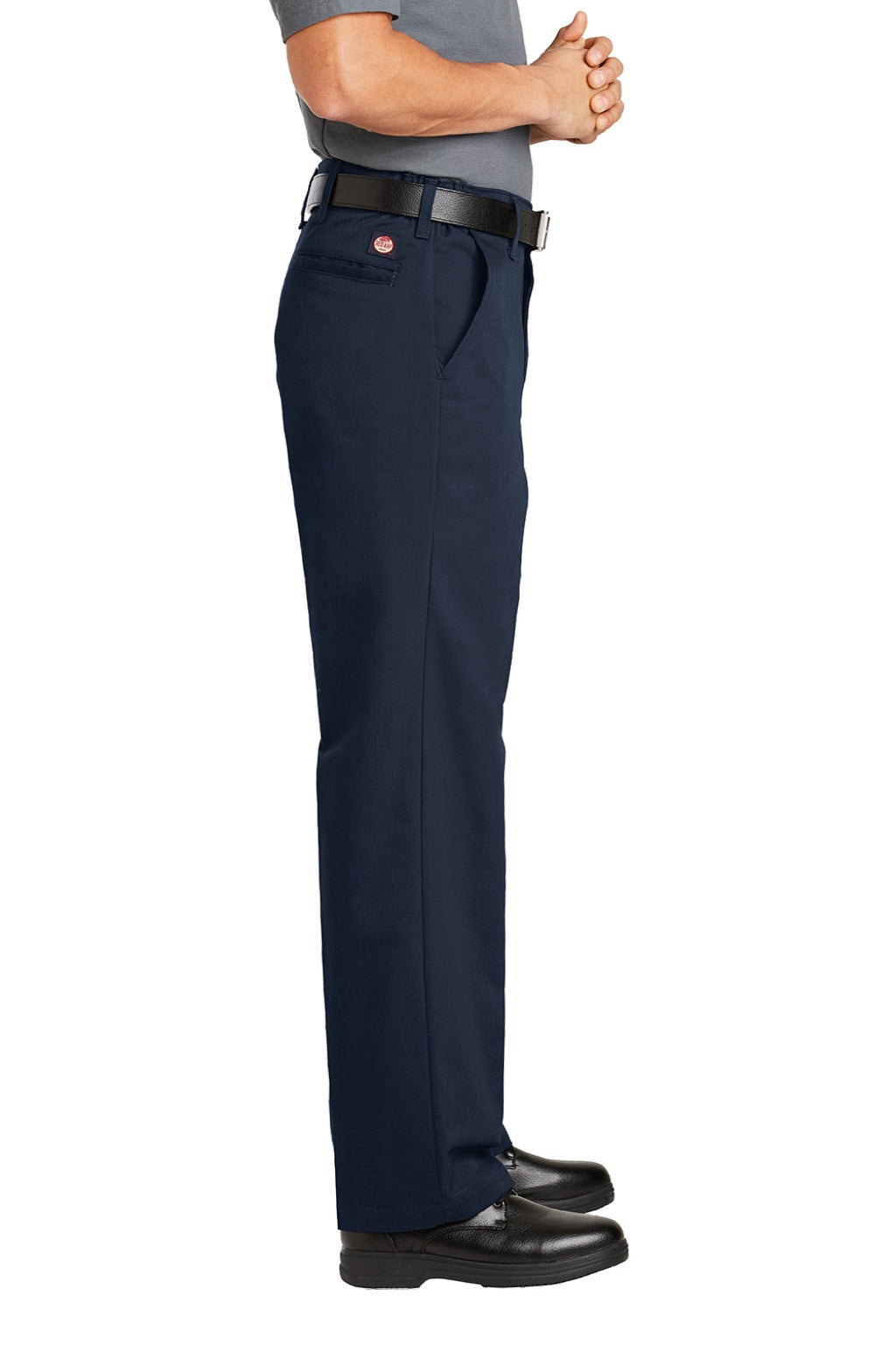 Red Kap PT60 Mens Elastic Insert Wrinkle Resistant Pants w/ Pocket Navy Blue Model Side