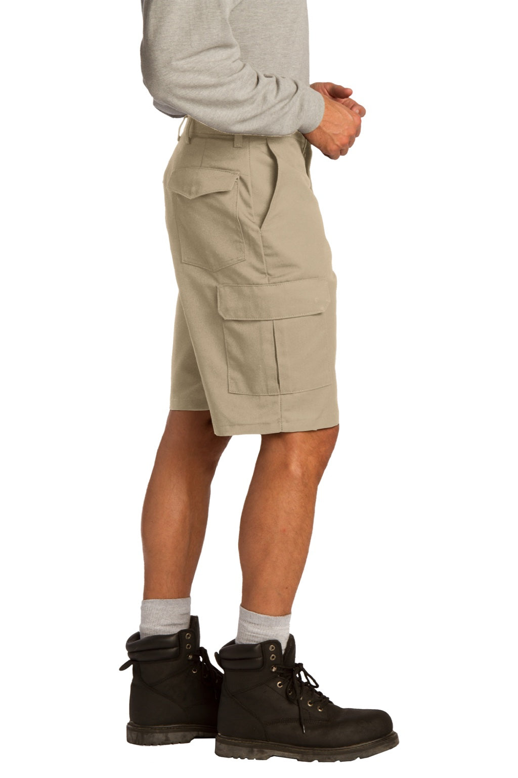 Red Kap PT66 Mens Industrial Stain Resistant Cargo Shorts w/ Pockets Khaki Brown Model Side
