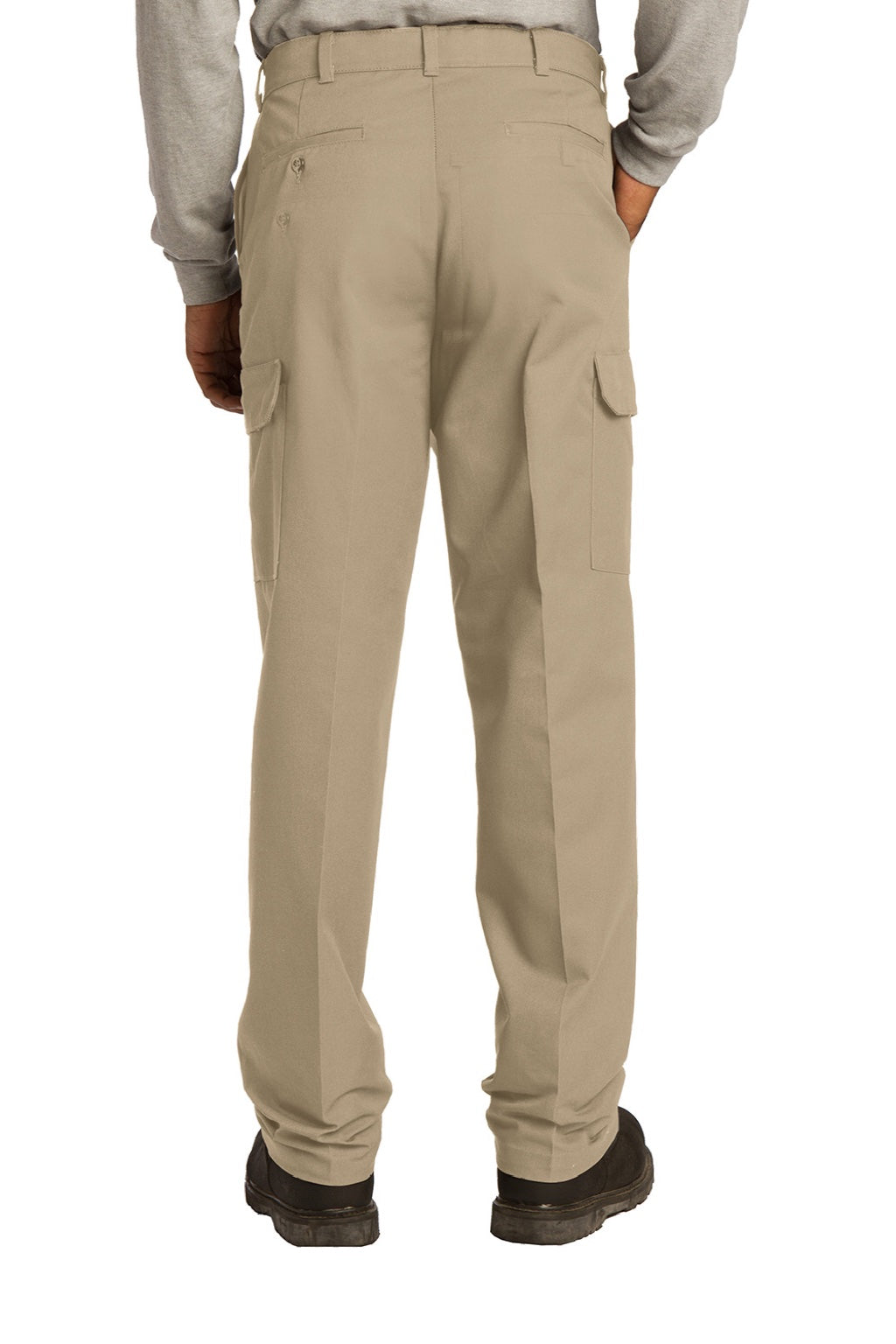 Red Kap PT88 Mens Industrial Wrinkle Resistant Cargo Pants w/ Pockets Khaki Brown Model Back