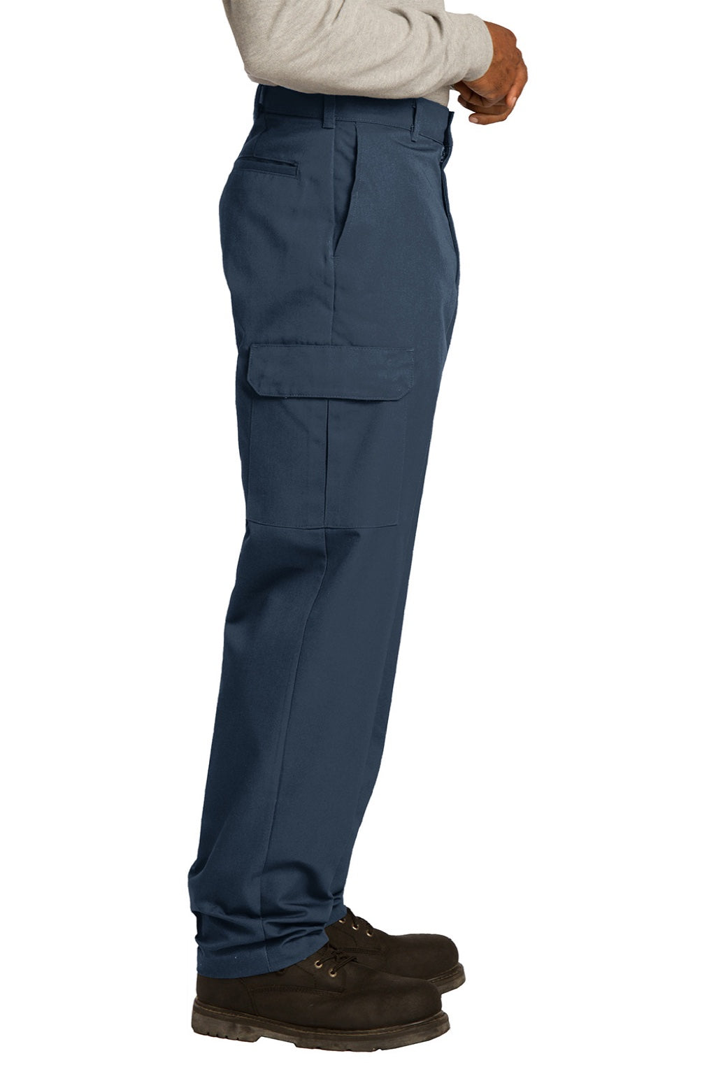 Red Kap PT88 Mens Industrial Wrinkle Resistant Cargo Pants w/ Pockets Navy Blue Model Side