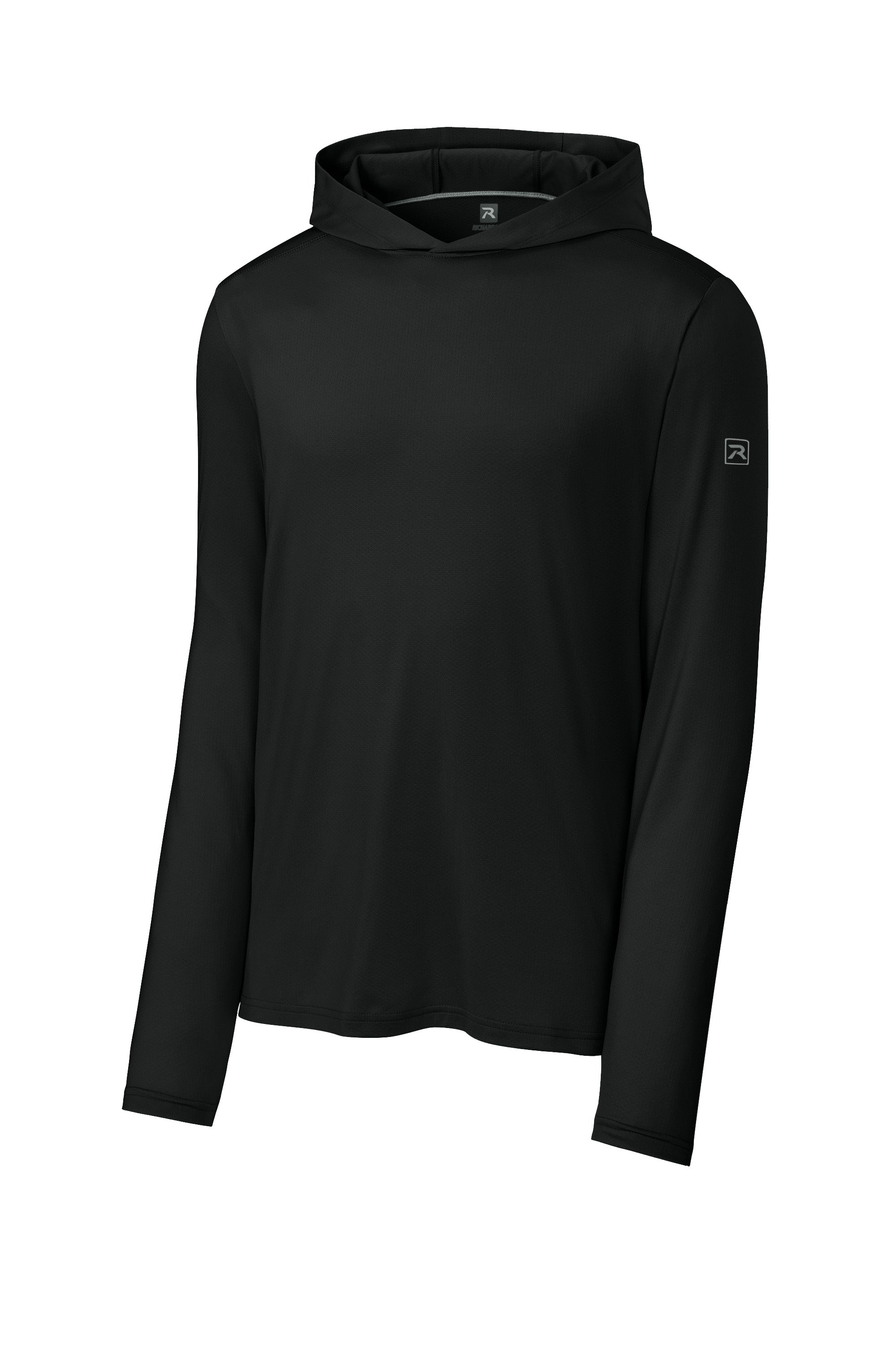 Richardson RA7110LSH Mens Clutch Long Sleeve Hooded T-Shirt Hoodie Black Form Front