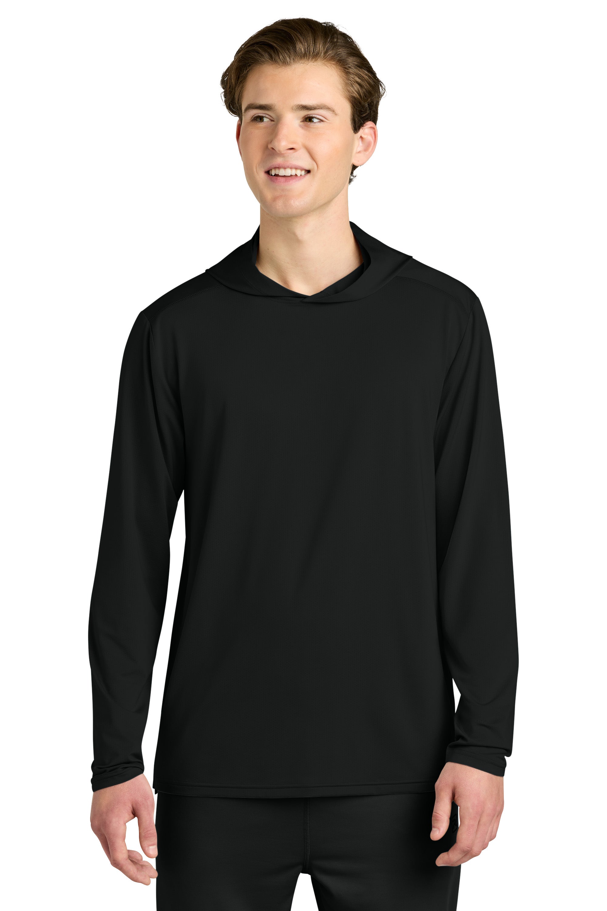 Richardson RA7110LSH Mens Clutch Long Sleeve Hooded T-Shirt Hoodie Black Model Front
