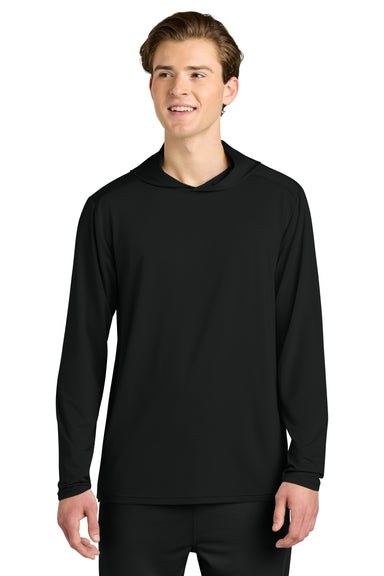 Richardson RA7110LSH Mens Clutch Long Sleeve Hooded T-Shirt Hoodie Black Model Front