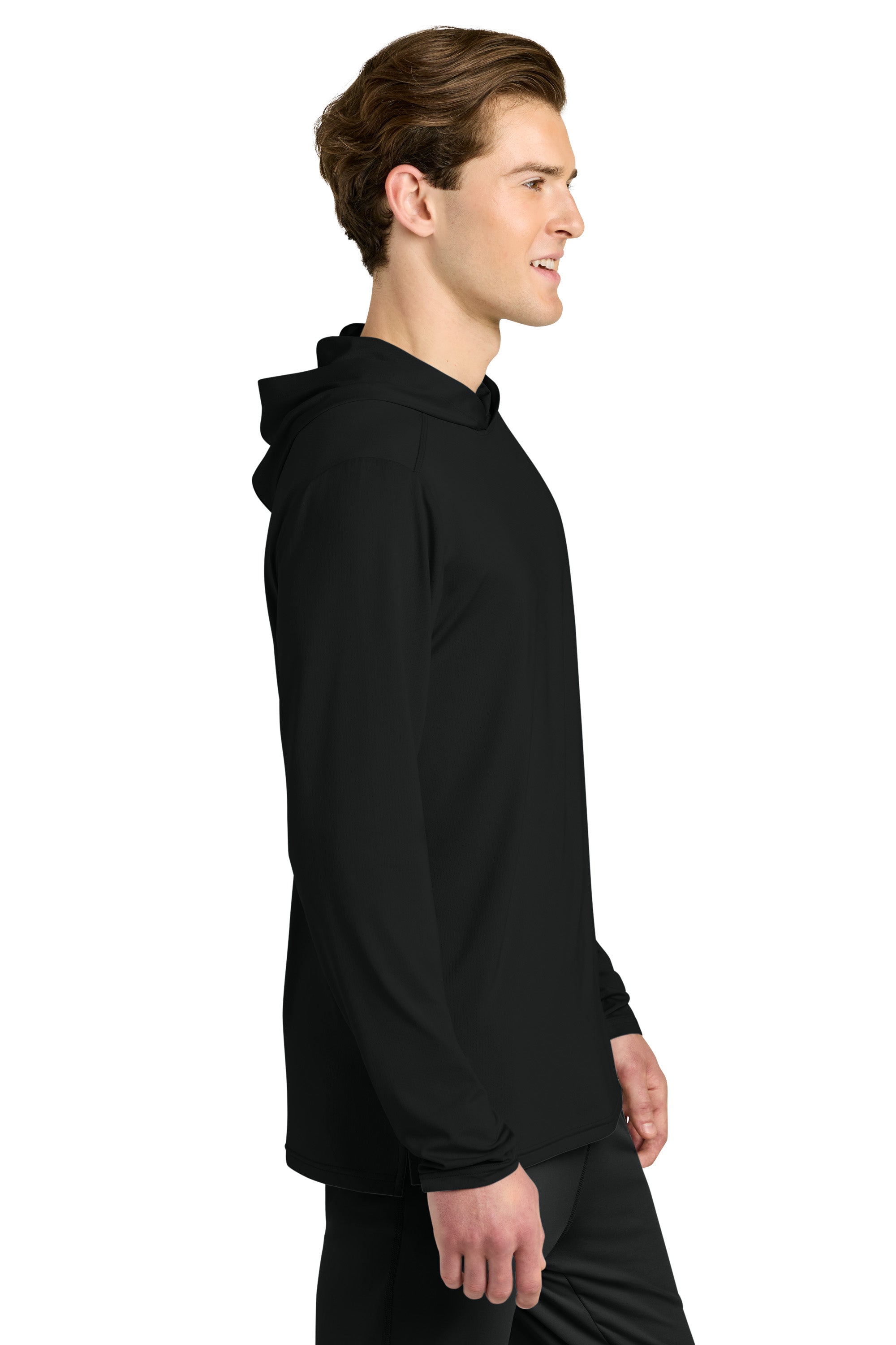 Richardson RA7110LSH Mens Clutch Long Sleeve Hooded T-Shirt Hoodie Black Model Side